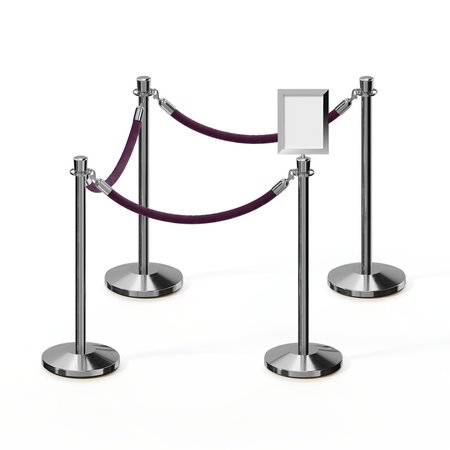 MONTOUR LINE Stanchion Post & Rope Kit PolSteel 4CrownTop 3Purple Rope 85x11VSign C-Kit-3-PS-CN-1-Tapped-1-8511-V-3-PVR-PE-PS